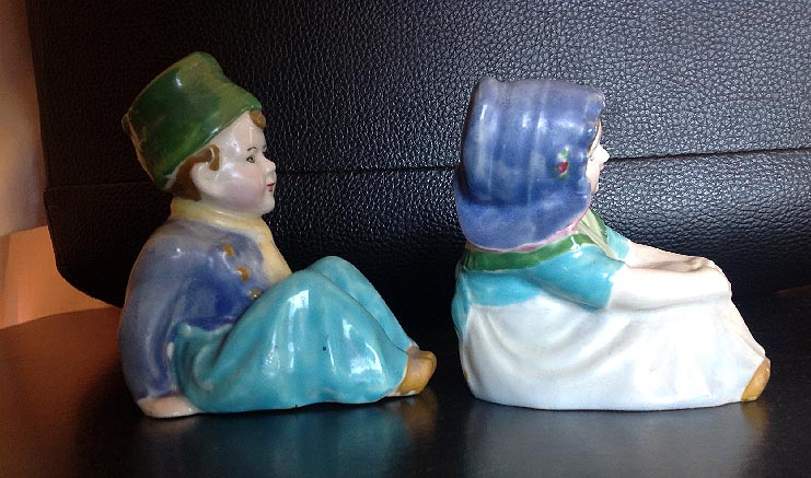 pair of vintage hand painted English Savoy porcelain boy and girl figures